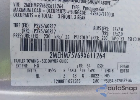 2009 Mercury Grand Marquis Ls (Fleet Only) from USA, damaged, VIN 2MEHM75V69X611264